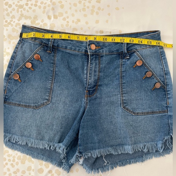 2 for$20 Denim Frayed Hem Shorts with Button Detail - Picture 3 of 6